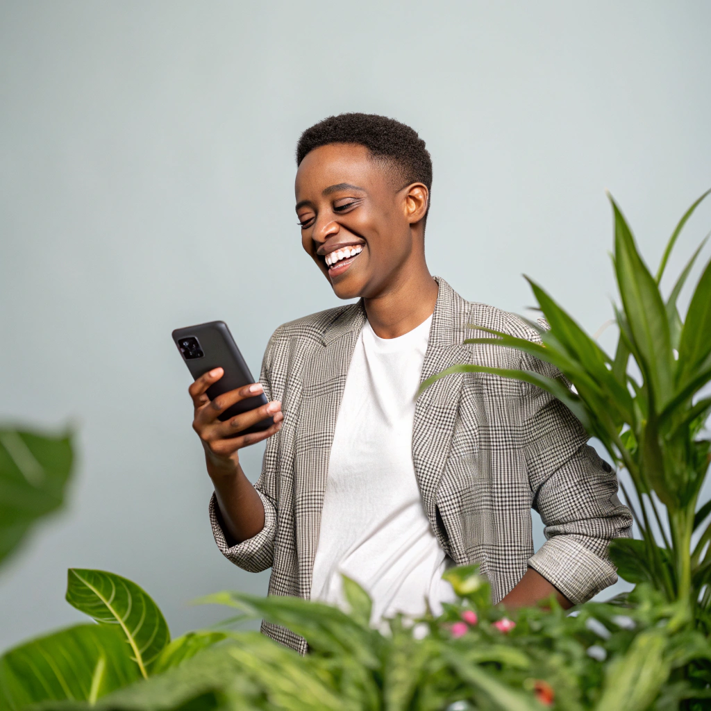 Happy customer using RechargeMM mobile top-up service